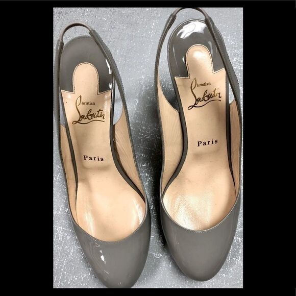 Christian Louboutin Gray Patent Sling Back Heels - Picture 5 of 6